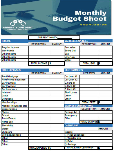 Monthly Budget Sheet